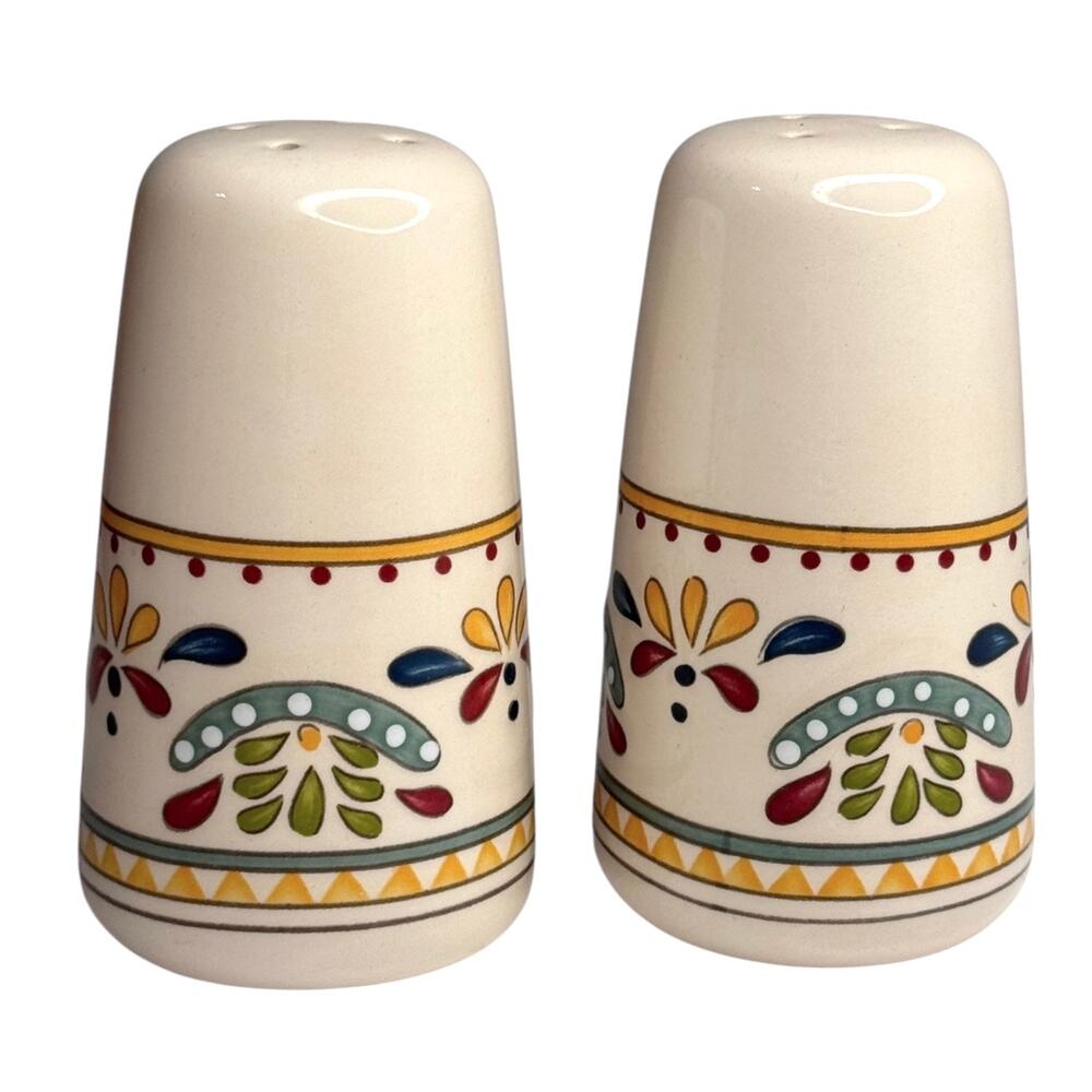 Bobby Flay Salt & Pepper Shaker Set Sevilla 3.75” Earthenware 3,4 Hole Excellent